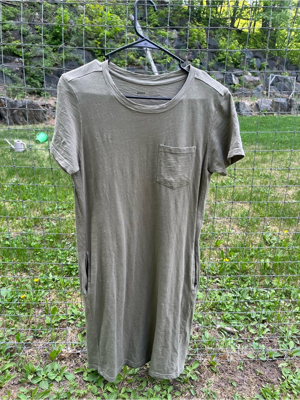 Pact Olive Green Short Sleeve Pocket T-Shirt Dress